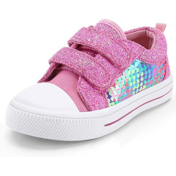 Kushyshoo Kids Canvas Shoes Pink Sequin Children Sneaker Toddler Girls School Shoes Size 5