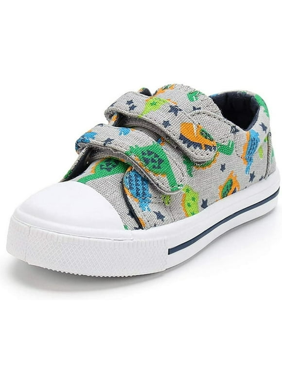 Kids Canvas Shoes Toddler Boy Gray Dinosaurs Sneakers for School Days Size 12