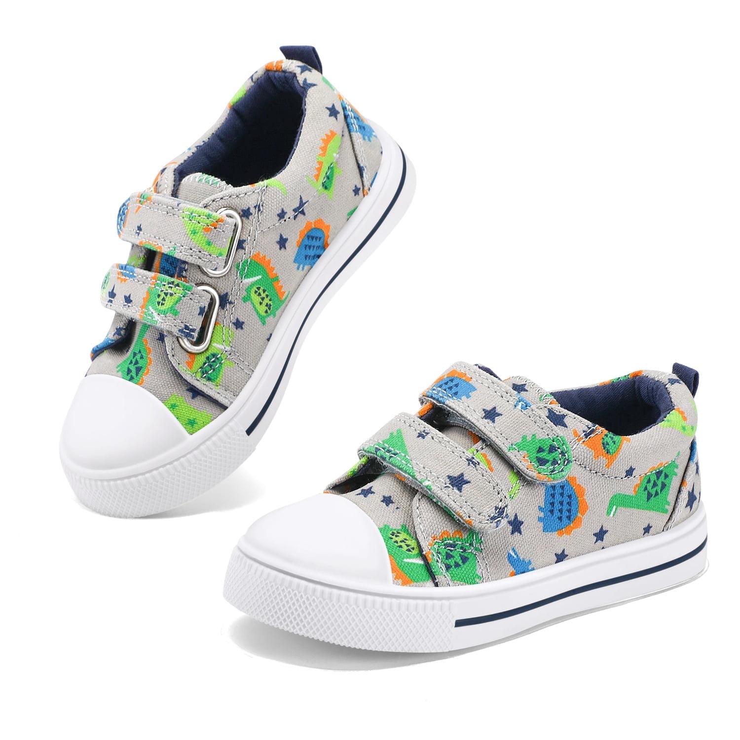 Kids Canvas Shoes Toddler Boy Gray Dinosaurs Sneakers for School Days Size 12