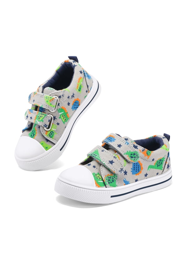 Kids Canvas Shoes Toddler Boy Gray Dinosaurs Sneakers for School Days Size 12
