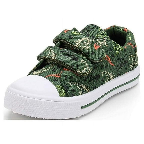 Kushyshoo Kids Canvas Shoes Toddler Boy Green Dinosaurs Sneakers for School Days Size 12