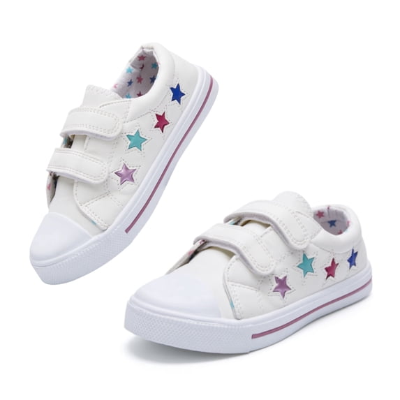 Kushyshoo Kids Canvas Shoes White Colorful Stars Children Sneaker Toddler Girls School Shoes Size 7