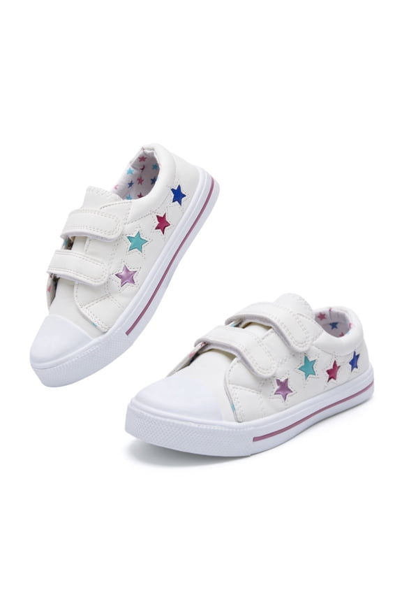 Kids Canvas Shoes White Colorful Stars Children Sneaker Toddler Girls School Shoes Size 7
