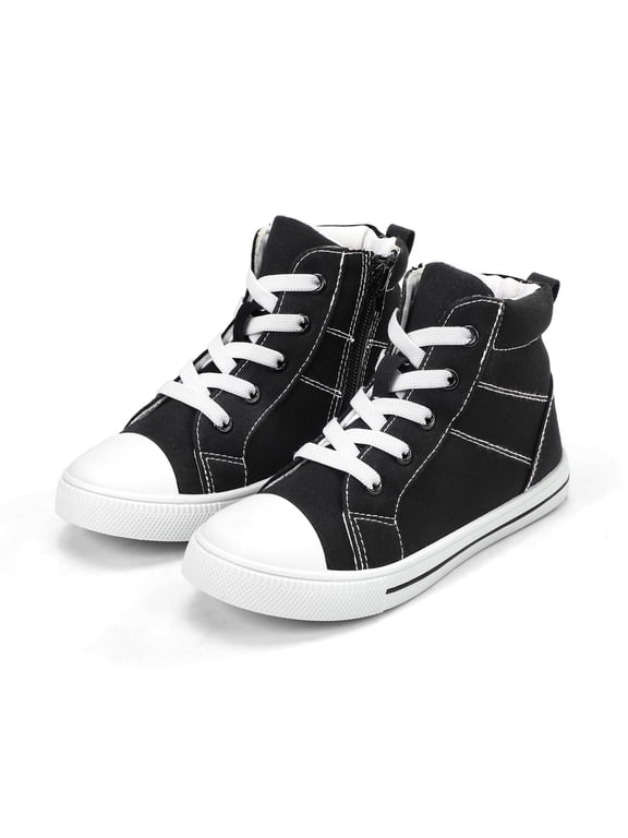 Kids Canvas Sneakers Black High-Top Children Walking Shoes 11M