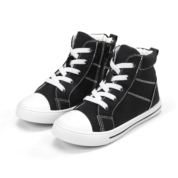 Kushyshoo Kids Canvas Sneakers Black High-Top Children Walking Shoes 11M