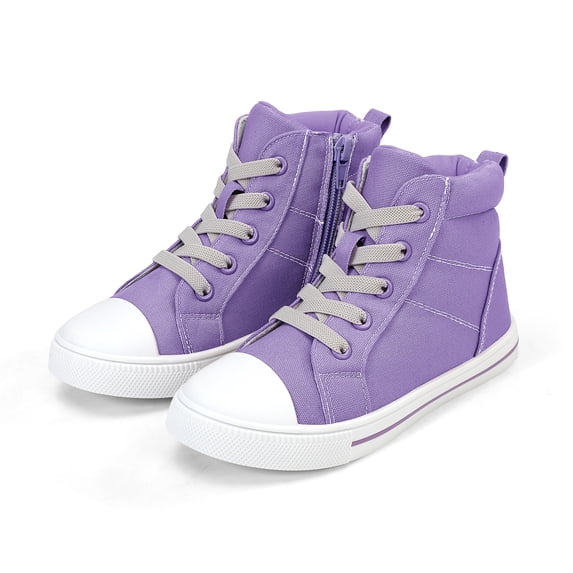 Kushyshoo Kids Canvas Sneakers Purple High-Top Children Walking Shoes 8M