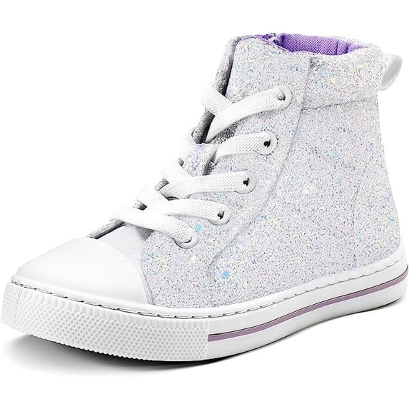 Kushyshoo Kids Canvas Sneakers White Glitter High-Top Children Walking Shoes 11M
