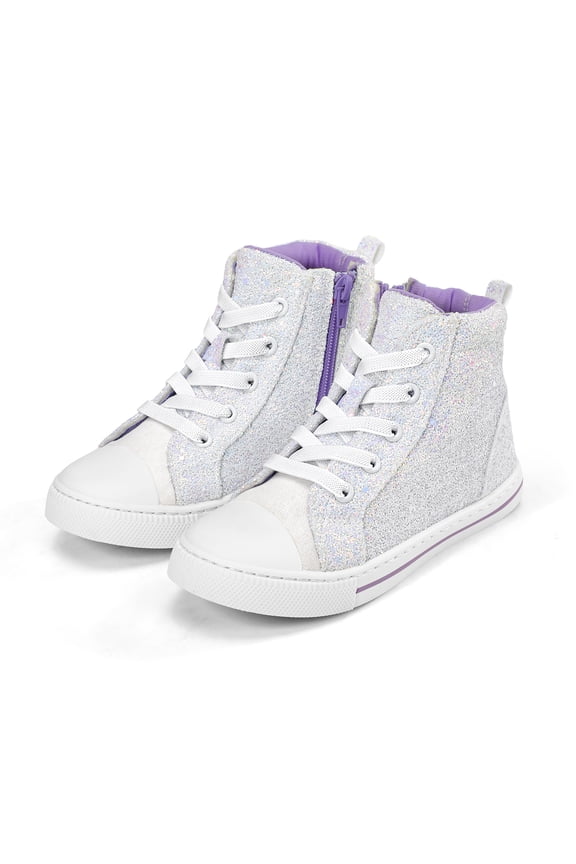 Kids Canvas Sneakers White Glitter High-Top Children Walking Shoes 13M