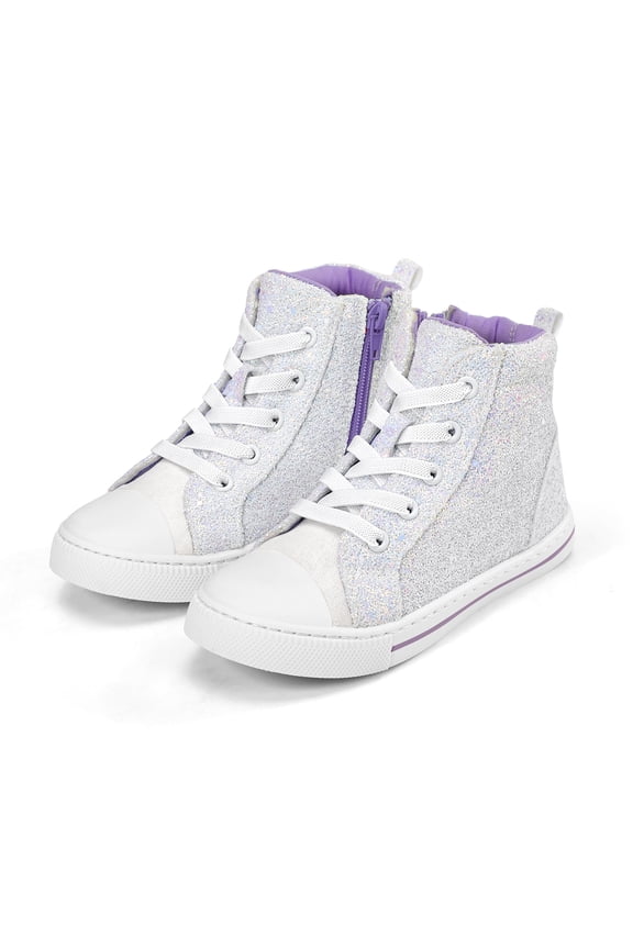 Kids Canvas Sneakers White Glitter High-Top Children Walking Shoes 1M