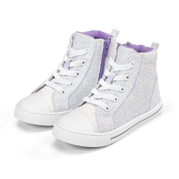 Kushyshoo Kids Canvas Sneakers White Glitter High-Top Children Walking Shoes 2M