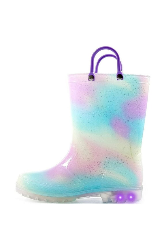 Kushyshoo Kids Light up Rain Boot Aurora Gradient Glitter Toddler Boys Shoes Size 3