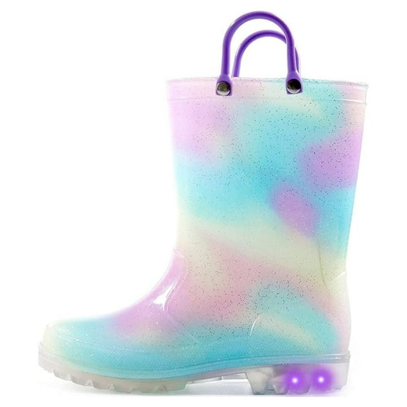 Kushyshoo Kids Light up Rain Boot Aurora Gradient Glitter Toddler Boys Shoes Size 7