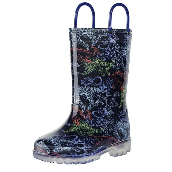 Kushyshoo Kids Light up Rain Boot Black Dinosaur Little Girls Shoes Size 2
