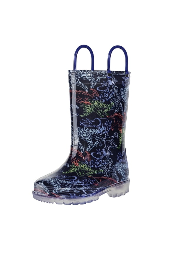 Kids Light up Rain Boot Black Dinosaur Toddler Girls Shoes Size 10
