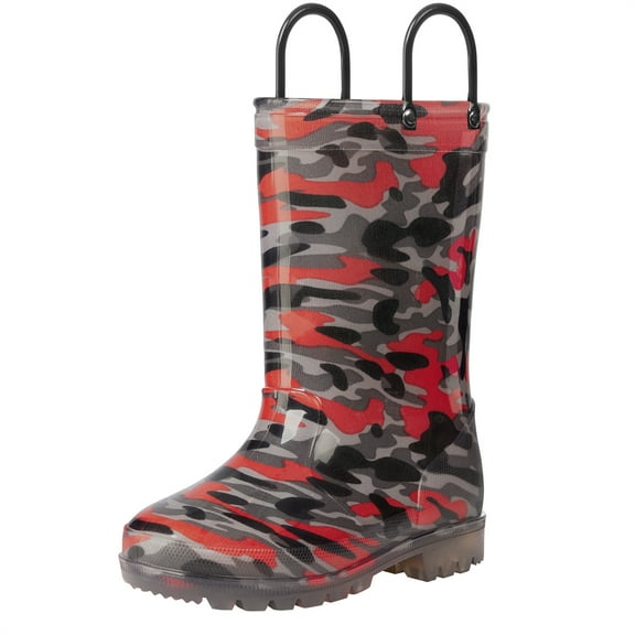 Kushyshoo Kids Light up Rain Boot Black Red Glitter Toddler Girls Shoes Size 10