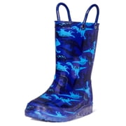 Kushyshoo Kids Light up Rain Boot Blue Dinosaur Little Girls Shoes Size 2
