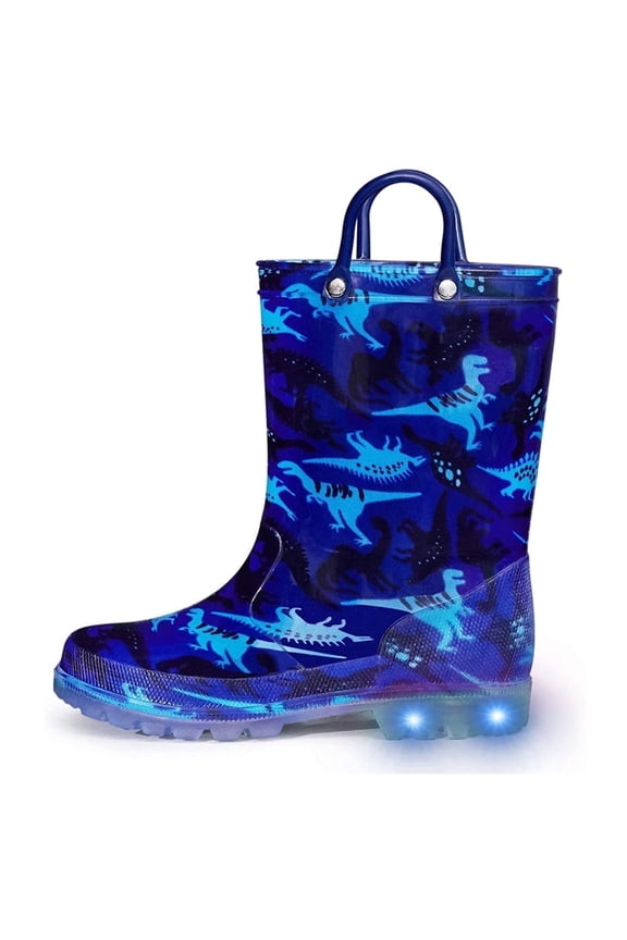 Kids Light up Rain Boot Blue Dinosaur Toddler Boys Shoes Size 1
