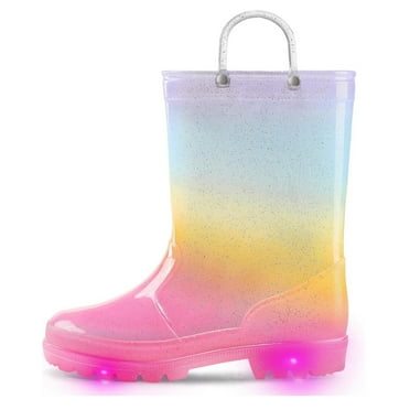 Kushyshoo Kids Light up Rain Boot Blue Purple Gradient Glitter Little Girls Shoes Size 1