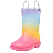 KUSHYSHOO Kids Light up Rain Boot Blue Purple Gradient Glitter Toddler Girls Shoes Size 12