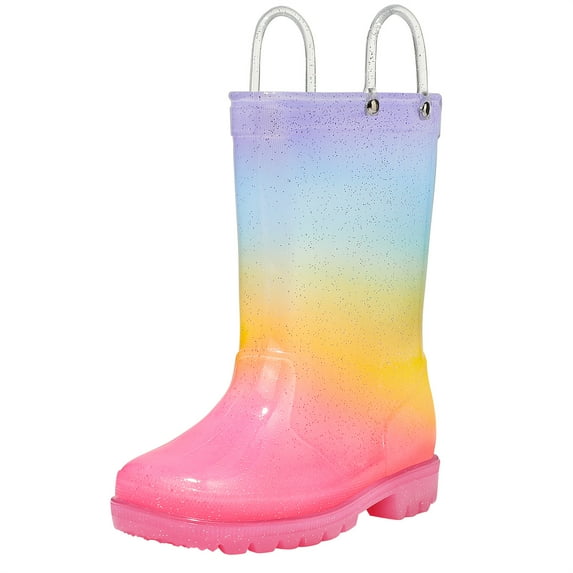 Kushyshoo Kids Light up Rain Boot Blue Purple Gradient Glitter Toddler Girls Shoes Size 12