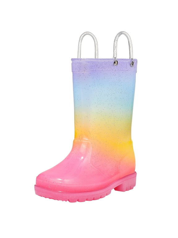 Kids Light up Rain Boot Blue Purple Gradient Glitter Toddler Girls Shoes Size 6