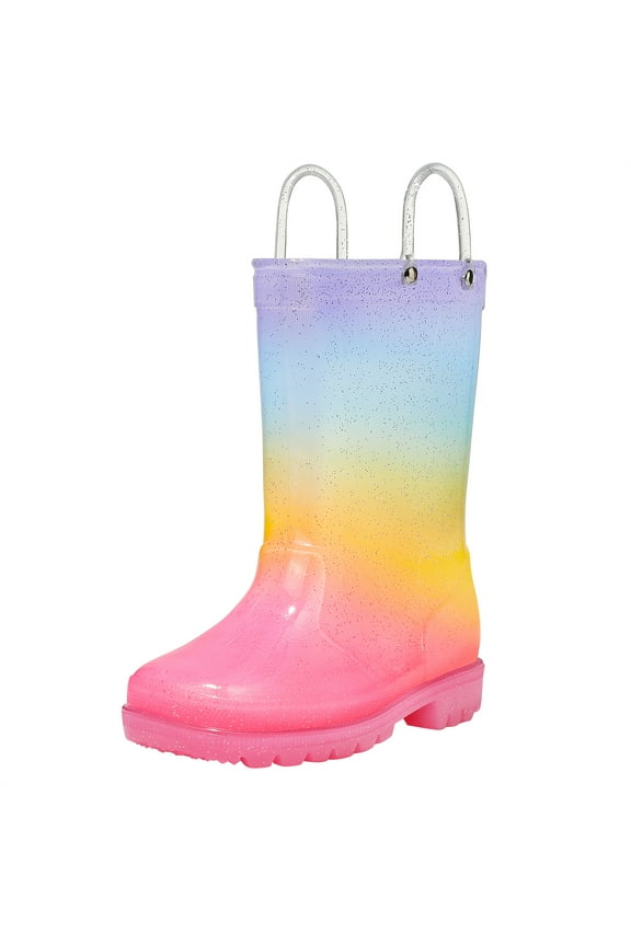 Kids Light up Rain Boot Blue Purple Gradient Glitter Toddler Girls Shoes Size 6