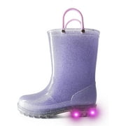 KUSHYSHOO Toddler Girls Light Up Rain Boots Boys Colorful Pink Flowers Rain Boots for Kids with Handles 7M