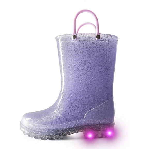 Kushyshoo Kids Light up Rain Boot Purple Glitter Toddler Girls Shoes Size 9