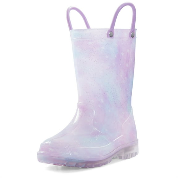 Kushyshoo Kids Light up Rain Boot Purple Tie Dye Glitter Little Girls Shoes Size 3