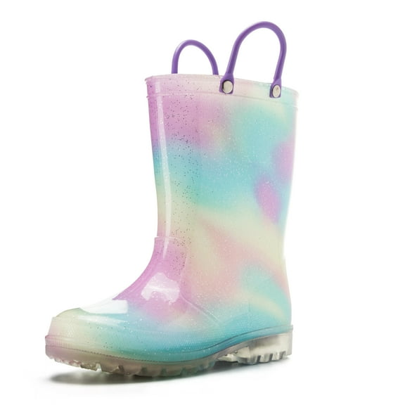 Kushyshoo Kids Light up Rain Boots Aurora Gradient Glitter Big Boys Shoes Size 3