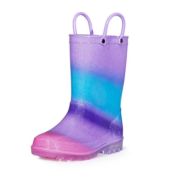 Kushyshoo Kids Light up Rain Boots Blue Purple Glitter Little Girls Shoes Size 2