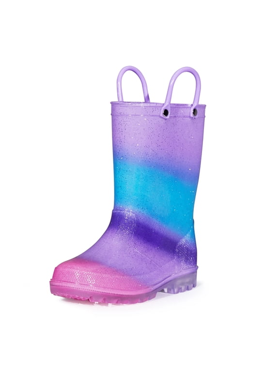 Kids Light up Rain Boots Blue Purple Glitter Little Girls Shoes Size 2