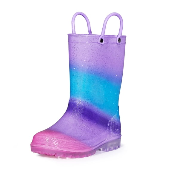 Kushyshoo Kids Light up Rain Boots Blue Purple Glitter Toddler Girls Shoes Size 6
