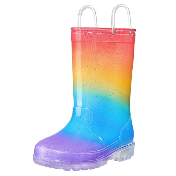 Kushyshoo Kids Orange Colorful Glitter Rain Boot Size 10 Toddler Girls Shoes