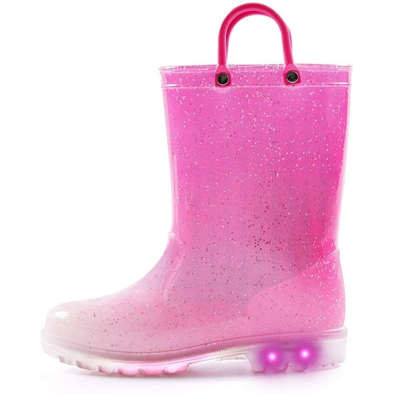 Kushyshoo Kids Pink Glitter Light up Rain Boot Size 1 Big Girl