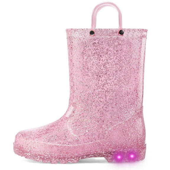 Kushyshoo Kids Pink Glitter Light up Rain Boot Size 1 Toddler Girl