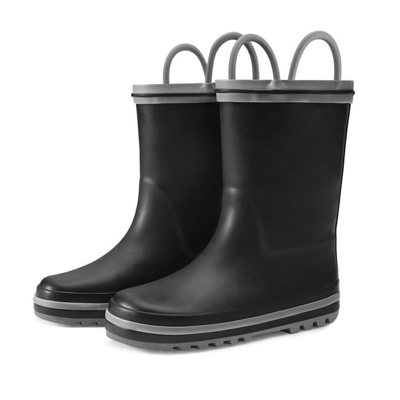 Kushyshoo Kids Rain Boots Black Waterproof Printed Rubber Boots with Handles Size 2 Big Kids Rain Boots