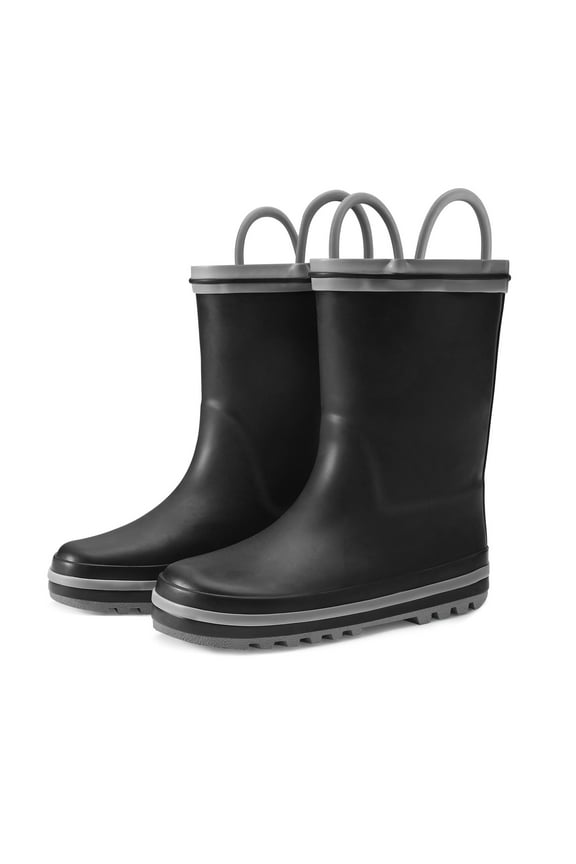 Kids Rain Boots Black Waterproof Printed Rubber Boots with Handles Size 3 Big Kids Rain Boots