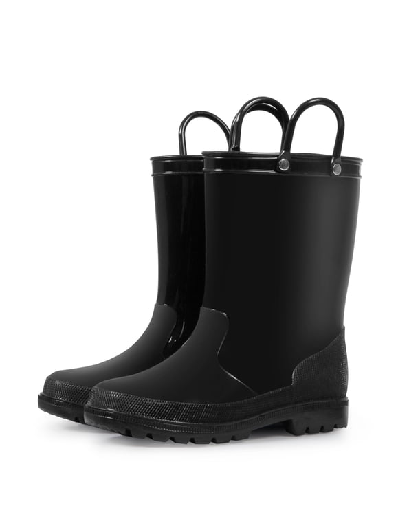 Kids Rain Boots for Girls Boys Waterproof Rain Shoes with Easy On Handless Black Solid Boots Size 5
