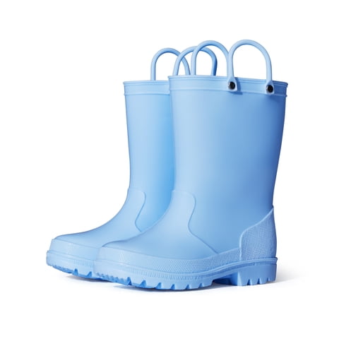 Kids Rain Boots for Girls Boys Waterproof Rain Shoes with Easy On Handless Blue Solid Boots Size 3