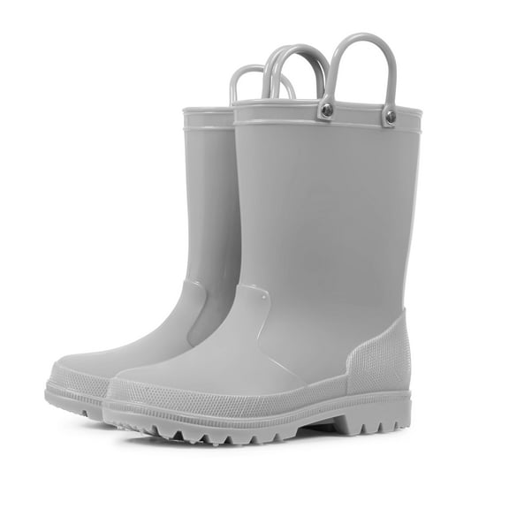 Kushyshoo Kids Rain Boots for Girls Boys Waterproof Rain Shoes with Easy On Handless Gray Solid Boots Size 13