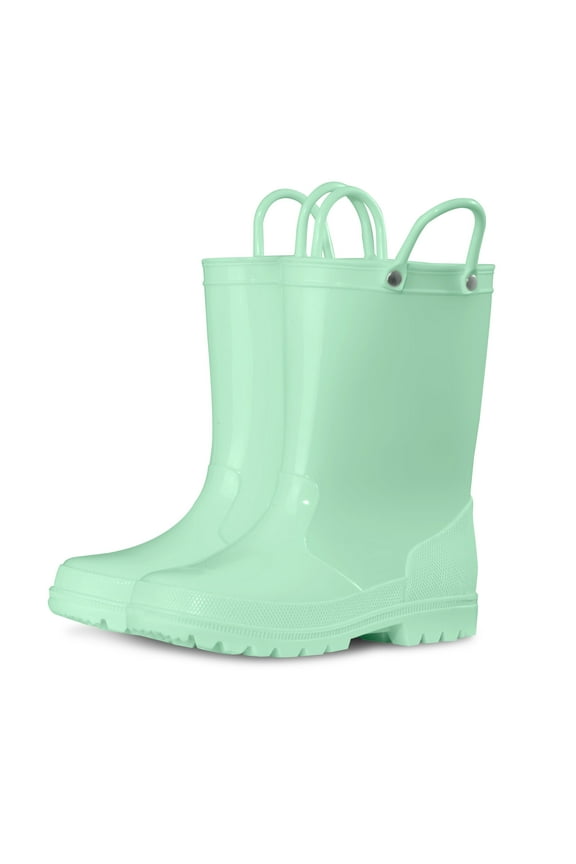 Kids Rain Boots for Girls Boys Waterproof Rain Shoes with Easy On Handless Green Solid Boots Size 2