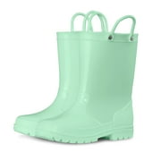 KUSHYSHOO Kids Rain Boots for Girls Boys Waterproof Rain Shoes with Easy On Handless Green Solid Boots Size 4