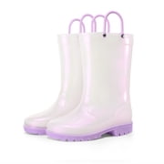 Kushyshoo Kids Rain Boots for Girls Boys Waterproof Rain Shoes with Easy On Handless White Solid Boots Size 11