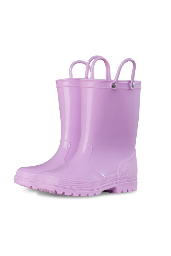 Kids Rain Boots for Girls Boys Waterproof Rain Shoes with Easy On Handless Lilac Solid Boots Size 5