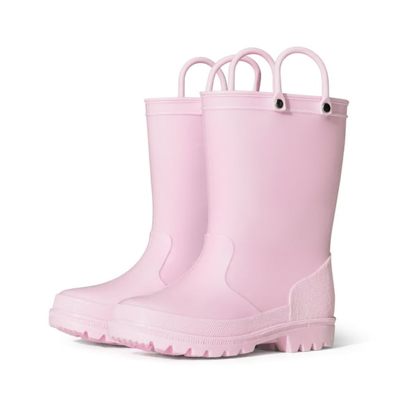 Kushyshoo Kids Rain Boots for Girls Boys Waterproof Rain Shoes with Easy On Handless Pink Solid Boots Size 3