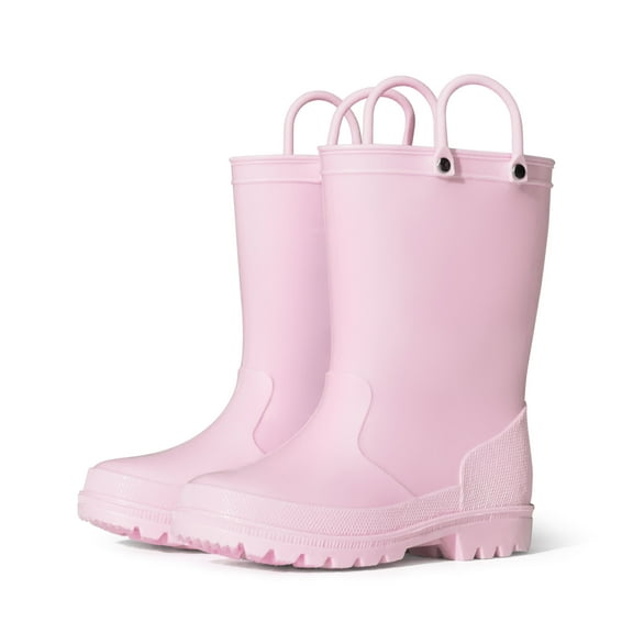 Kushyshoo Kids Rain Boots for Girls Boys Waterproof Rain Shoes with Easy On Handless Pink Solid Boots Size 5