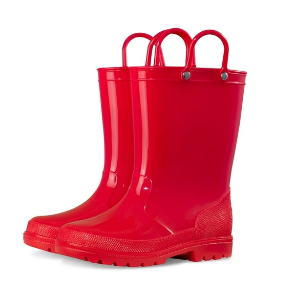 Kushyshoo Kids Rain Boots for Girls Boys Waterproof Rain Shoes with Easy On Handless Red Solid Boots Size 1
