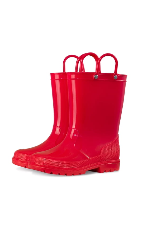 Kids Rain Boots for Girls Boys Waterproof Rain Shoes with Easy On Handless Red Solid Boots Size 3