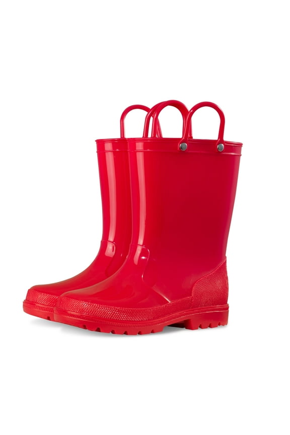 Kids Rain Boots for Girls Boys Waterproof Rain Shoes with Easy On Handless Red Solid Boots Size 5